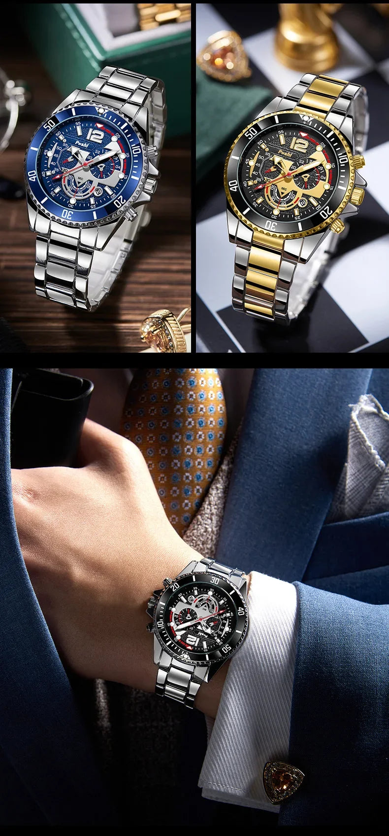 Montre d'affaires de luxe pour hommes, tendance, haut de gamme, polyvalente, lumineuse, à Quartz, étanche, calendrier, horloge, cadeaux