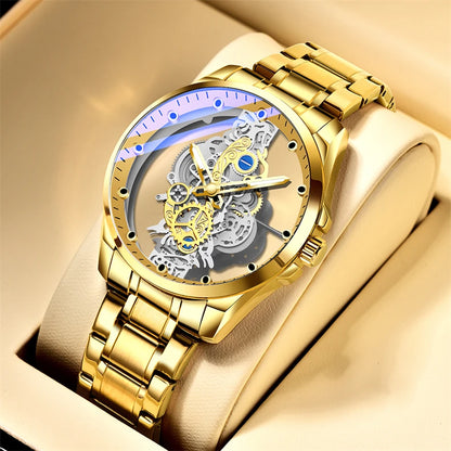 Montres d'affaires de luxe pour hommes, montre à Quartz en acier inoxydable argenté, horloge lumineuse