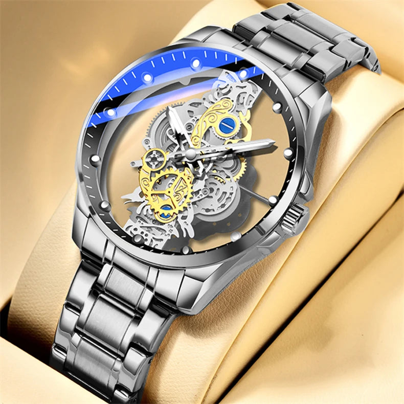 Montres d'affaires de luxe pour hommes, montre à Quartz en acier inoxydable argenté, horloge lumineuse