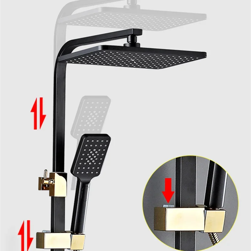 HOShower-Ensemble de pommeau de douche chaud et froid, pommeau de douche pluie, système thermostatique, laiton de qualité, noir et or, 12 po