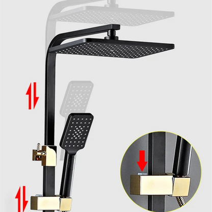 HOShower-Ensemble de pommeau de douche chaud et froid, pommeau de douche pluie, système thermostatique, laiton de qualité, noir et or, 12 po