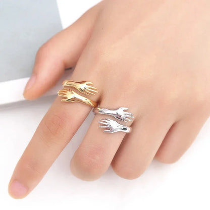 Bagues à main de câlin d'amour romantique, bagues créatives d'amour pour toujours ouvertes, bijoux exquis réglables, cadeau de fête pour femmes