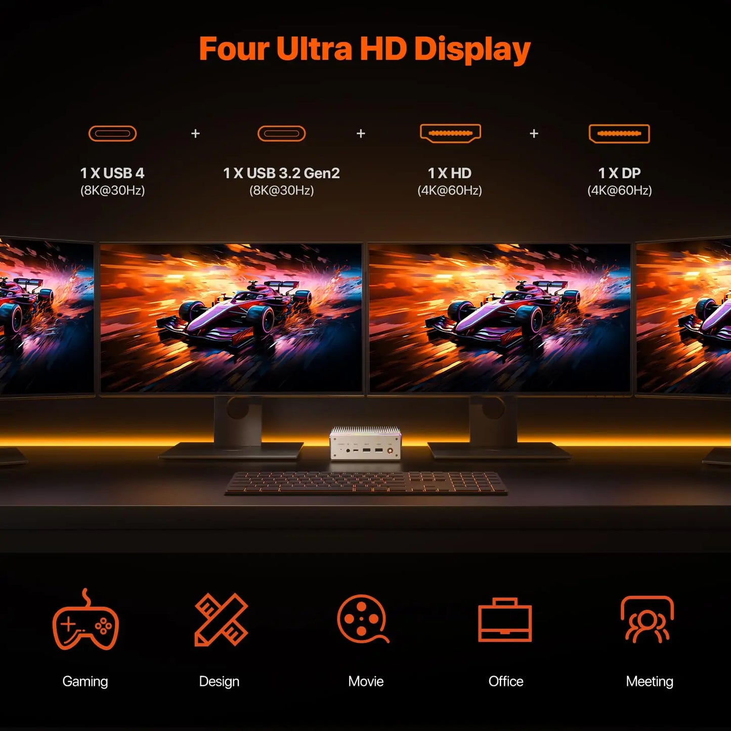 PELADN HO4 Mini PC de jeu AMD Ryzen 7 8845HS 32 Go DDR5 5600 MHz 1 To PCIe4.0 SSD, AMD Radeon 780 M avec double LAN RJ45, WiFi6 BT5.2