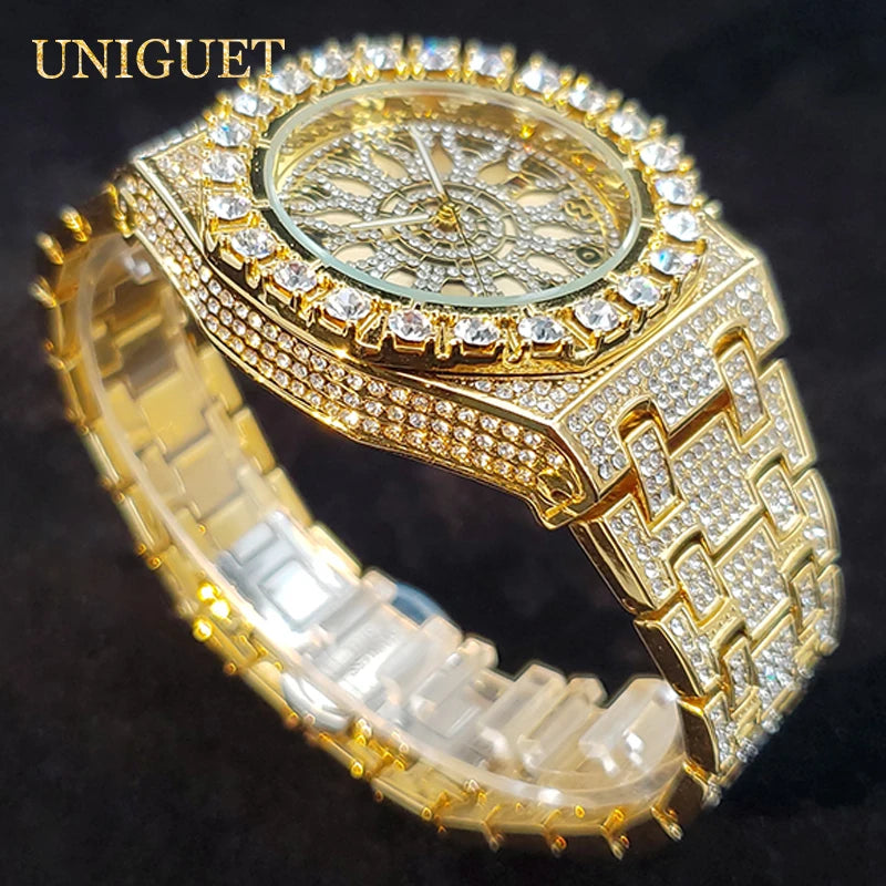 Montre de luxe pour hommes montres à Quartz en diamant glacé pour homme Zircon brillant Hip Hop horloge à main lumineux étanche reloj hombre