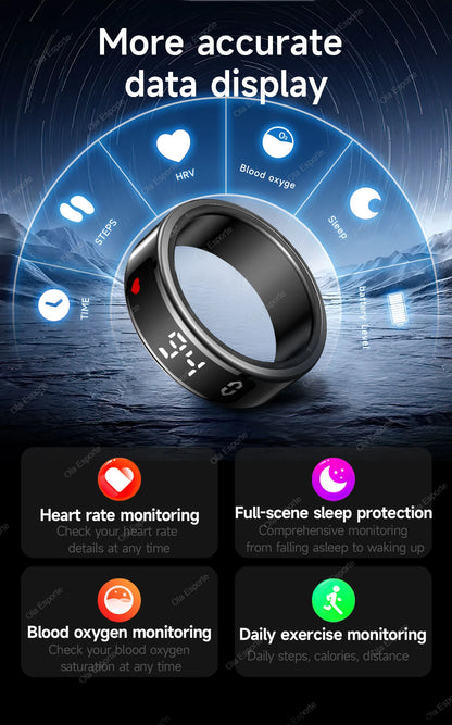 Bague intelligente 2025 avec écran d'affichage et tactile, chargement sans fil, gestionnaire de santé, étanche 5 ATM pour hommes et femmes, bagues R12 R11