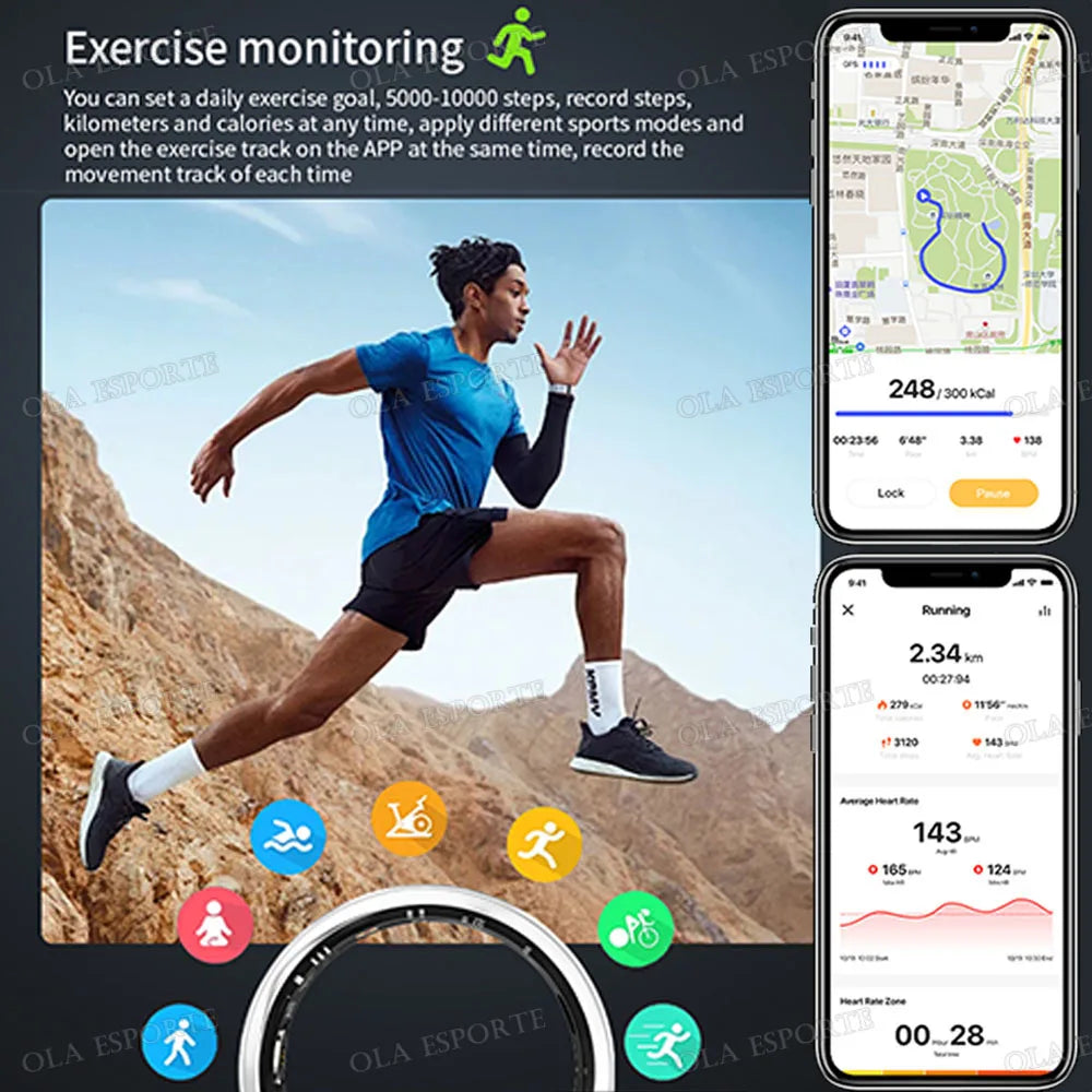 2025 nouveau anneau intelligent hommes femmes caméra contrôle fréquence cardiaque sang oxygène moniteur Smartring IP68 et 5ATM étanche Multi-sports Modes