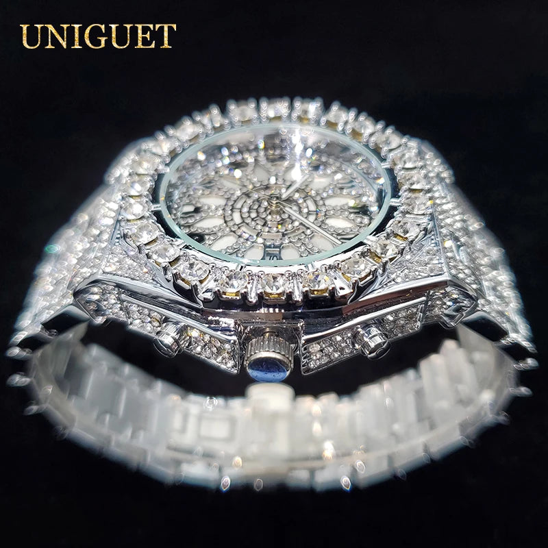 Montre de luxe pour hommes montres à Quartz en diamant glacé pour homme Zircon brillant Hip Hop horloge à main lumineux étanche reloj hombre
