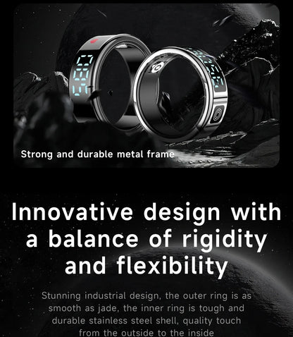Nouveau SR08 anneau intelligent écran d'affichage LED fréquence cardiaque sommeil Modes de sport surveillance de la santé hommes femmes anneau de sport en acier inoxydable