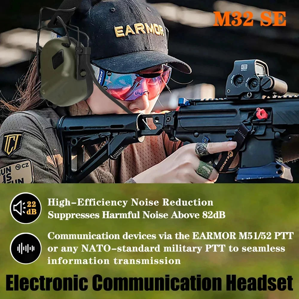 EARMOR – cache-oreilles de tir M32 SE et casque tactique M51 PTT, réduction du bruit, avec adaptateur de Rail ARC pour casque, adapté à la chasse