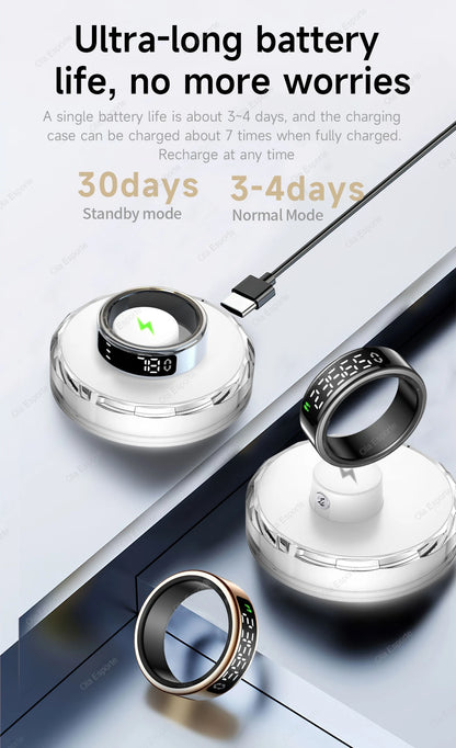 Bague intelligente 2025 avec écran d'affichage et tactile, chargement sans fil, gestionnaire de santé, étanche 5 ATM pour hommes et femmes, bagues R12 R11