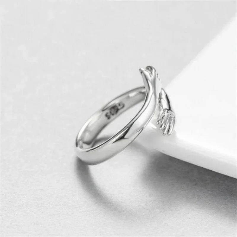 Bagues à main de câlin d'amour romantique, bagues créatives d'amour pour toujours ouvertes, bijoux exquis réglables, cadeau de fête pour femmes