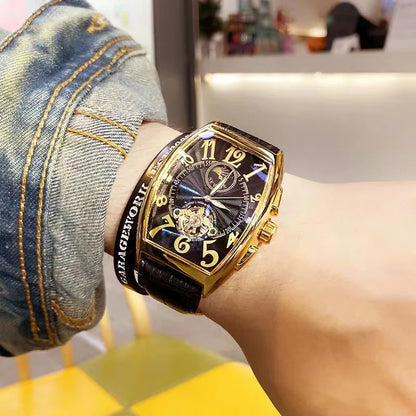 Montre-Bracelet Mécanique existent de Luxe pour Homme, Modules Tourbillon, Horloge-Bracelet, Boîtier Tonneau