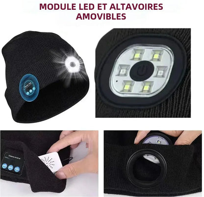 Bonnet chaud mains libres Bluetooth 5.0, chapeau LED, casque stéréo sans fil, lecteur de musique avec Support de micro, batterie Rechargeable à gradation