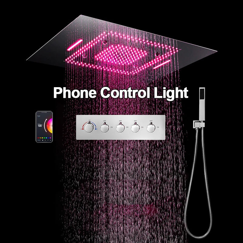 M Boenn polie 23 × 31 pouces pomme de douche intelligente pluie mitigeur thermostatique dissimulé grand système de douche LED ensemble de robinets de salle de bains