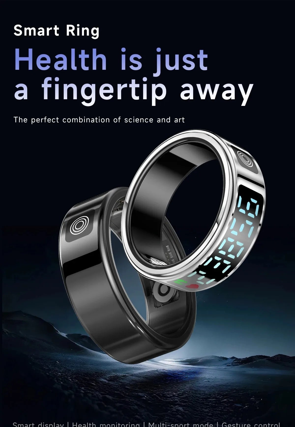 Nouveau SR08 anneau intelligent écran d'affichage LED fréquence cardiaque sommeil Modes de sport surveillance de la santé hommes femmes anneau de sport en acier inoxydable