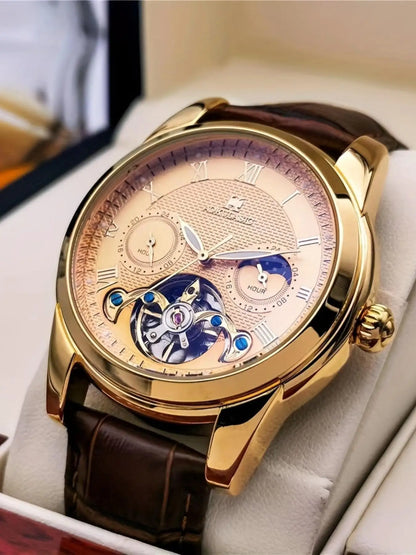 Montre mécanique de luxe pour hommes, montre haut de gamme pour hommes, montre mécanique entièrement automatique avec tourbillon, design squelette, montre-bracelet tendance polyvalente et élégante pour jeunes, cadeau pre