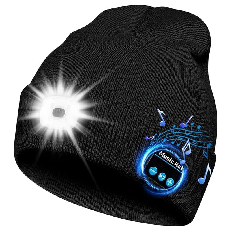 Bonnet chaud mains libres Bluetooth 5.0, chapeau LED, casque stéréo sans fil, lecteur de musique avec Support de micro, batterie Rechargeable à gradation