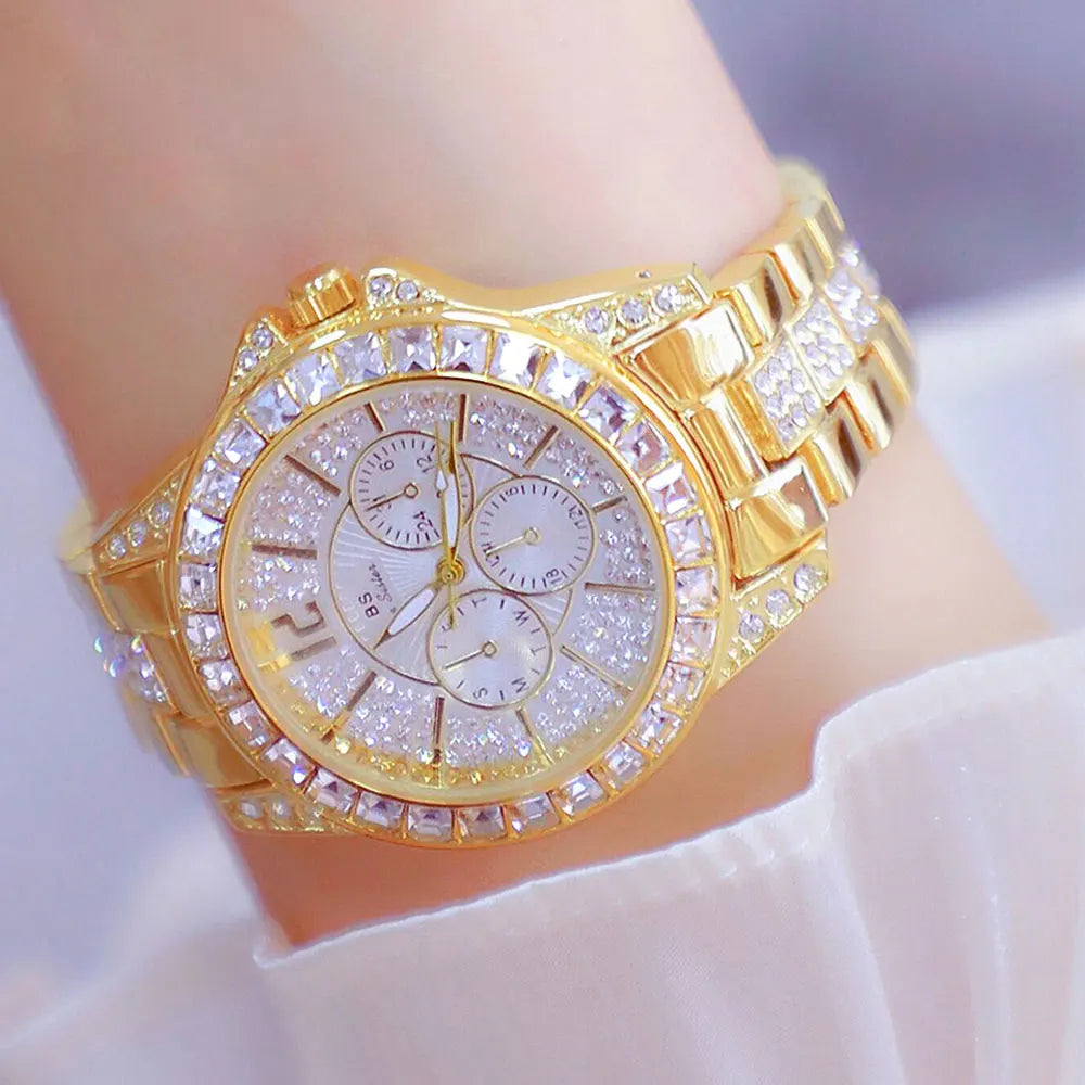 Montre de luxe pour femmes, mode diamant, argent, or, pour filles, horloge étanche, robe cadeaux