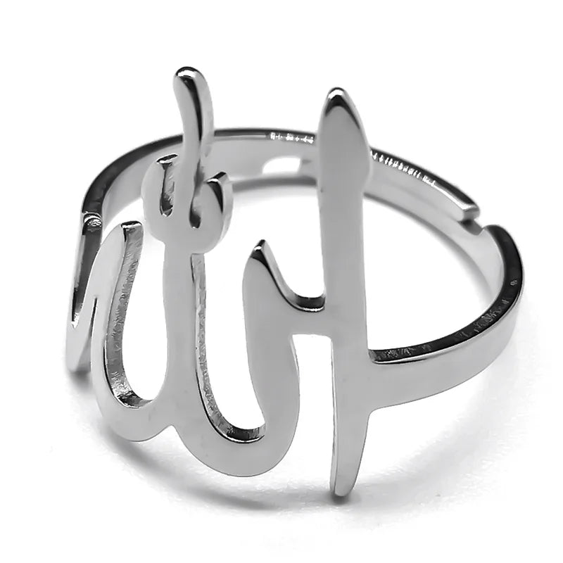 Bague en acier inoxydable pour hommes et femmes, amulette religieuse, bijoux réglables, arabe, islamique, musulman, Allah, document en or