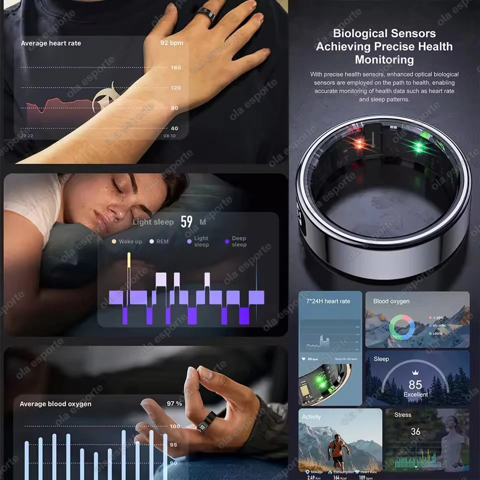 Écran d'affichage LED anneau intelligent pour Xiaomi fréquence cardiaque moniteur d'oxygène sanguin Smartring hommes femmes étanche Multi Modes de sport anneau