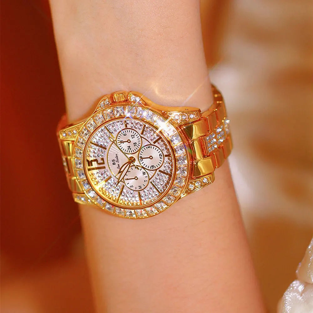 Montre de luxe pour femmes, mode diamant, argent, or, pour filles, horloge étanche, robe cadeaux