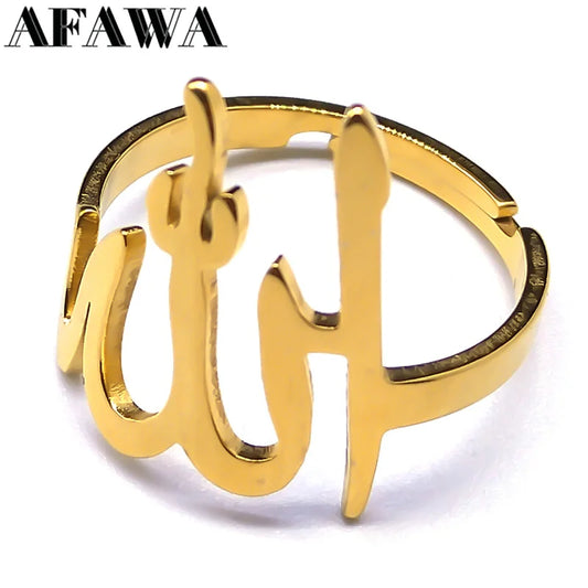 Bague en acier inoxydable pour hommes et femmes, amulette religieuse, bijoux réglables, arabe, islamique, musulman, Allah, document en or