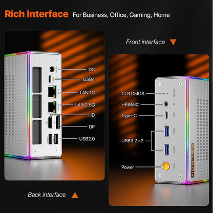 PELADN HO4 Mini PC de jeu AMD Ryzen 7 8845HS 32 Go DDR5 5600 MHz 1 To PCIe4.0 SSD, AMD Radeon 780 M avec double LAN RJ45, WiFi6 BT5.2