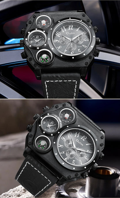 Montres de sport de luxe pour hommes, montre-bracelet militaire décontractée, grand cadran, boussole décorative, horloge à quartz, homme cool, unique, marque supérieure