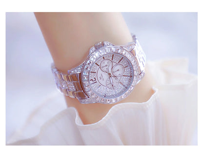 Montre de luxe pour femmes, mode diamant, argent, or, pour filles, horloge étanche, robe cadeaux