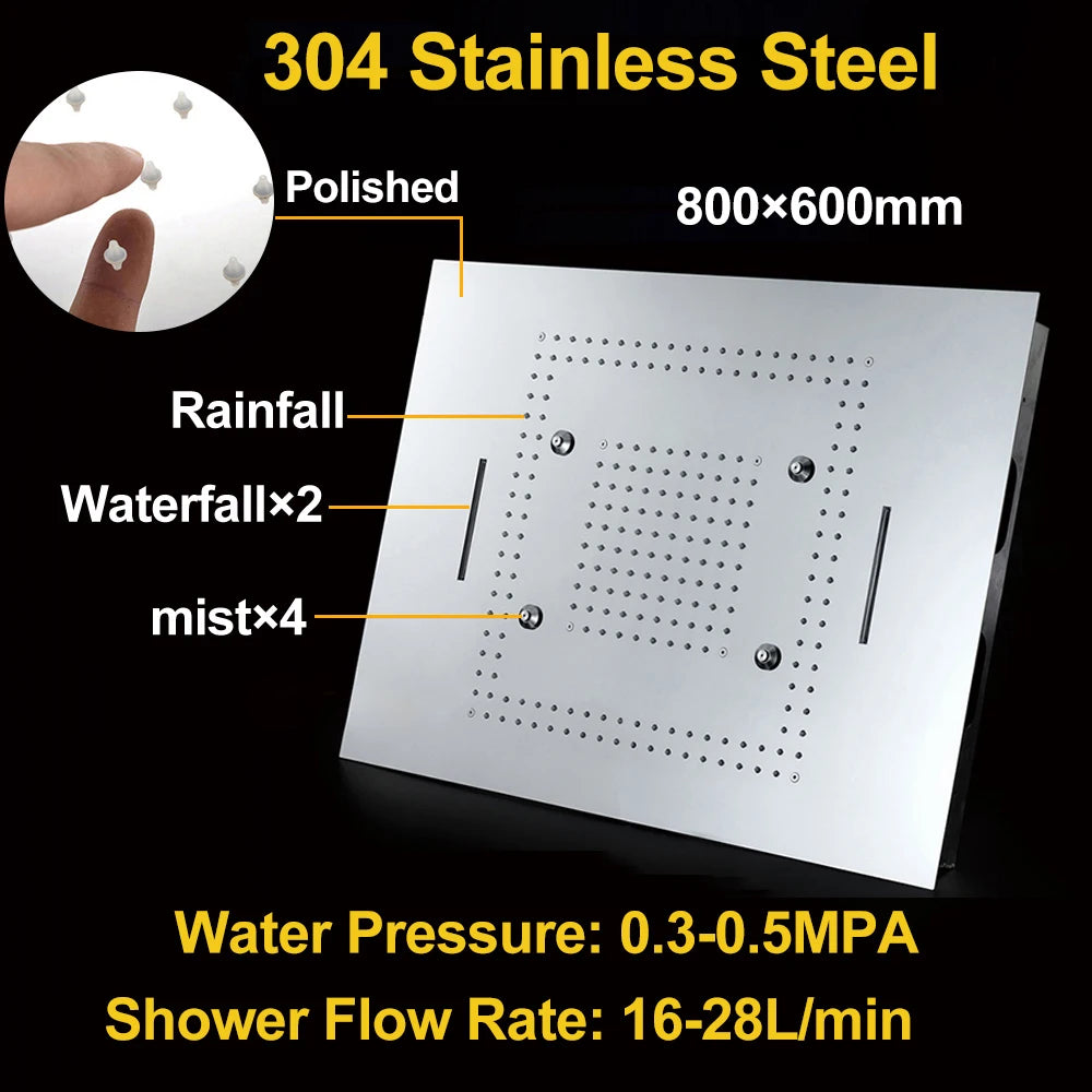 M Boenn polie 23 × 31 pouces pomme de douche intelligente pluie mitigeur thermostatique dissimulé grand système de douche LED ensemble de robinets de salle de bains