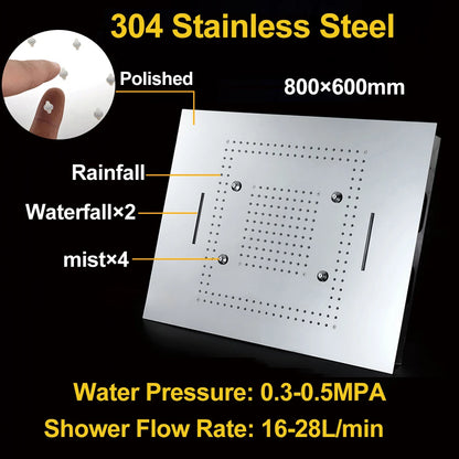 M Boenn polie 23 × 31 pouces pomme de douche intelligente pluie mitigeur thermostatique dissimulé grand système de douche LED ensemble de robinets de salle de bains