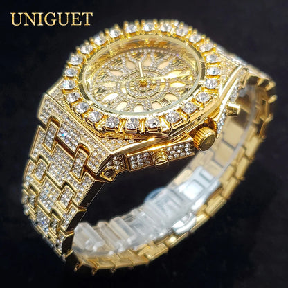 Montre de luxe pour hommes montres à Quartz en diamant glacé pour homme Zircon brillant Hip Hop horloge à main lumineux étanche reloj hombre