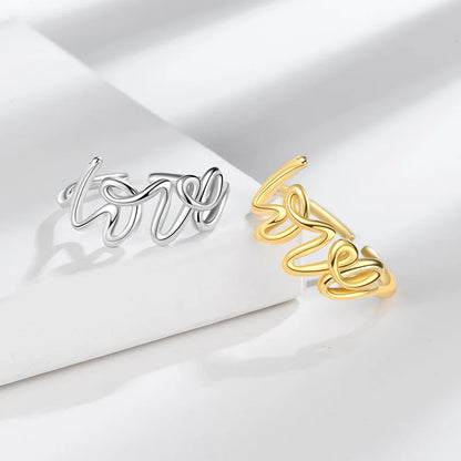Bague d'amour lettre romantique pour femme, matiques géométriques, matiques créatives, bijoux en acier inoxydable pour couple, cadeau de mariage