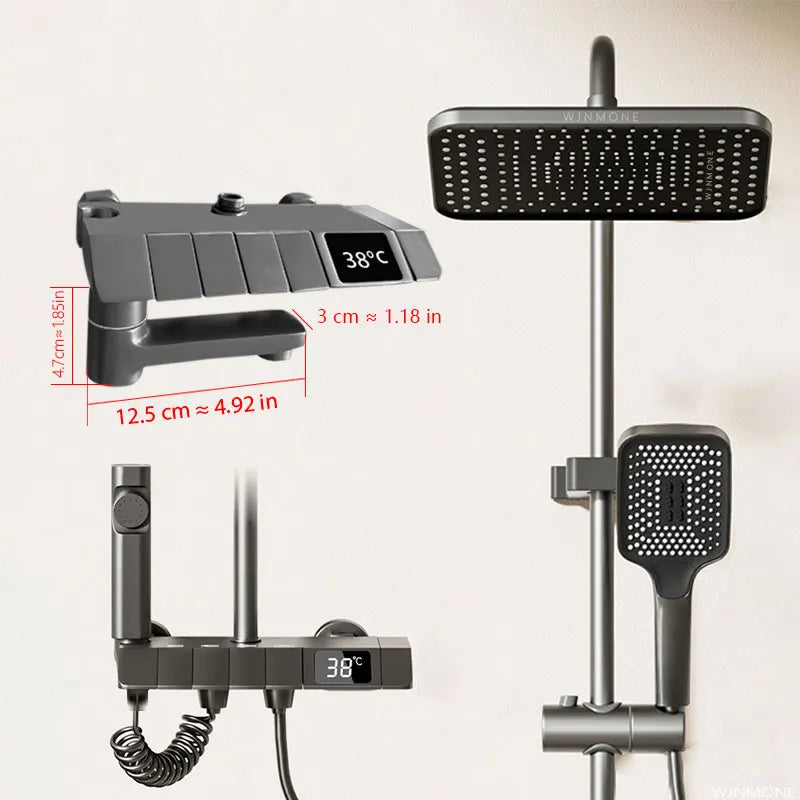 HOShower-Ensemble complet de système de douche, buse rotative, baignoire, affichage numérique, douche murale, pluie, LED, ensemble de pommeau de douche Salle de bains douche en laiton Tap Set Accessoires