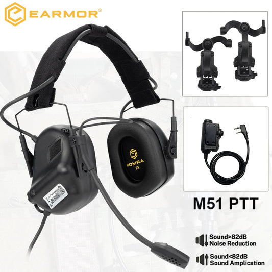 EARMOR – cache-oreilles de tir M32 SE et casque tactique M51 PTT, réduction du bruit, avec adaptateur de Rail ARC pour casque, adapté à la chasse
