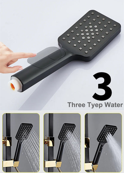 HOShower-Ensemble de pommeau de douche chaud et froid, pommeau de douche pluie, système thermostatique, laiton de qualité, noir et or, 12 po