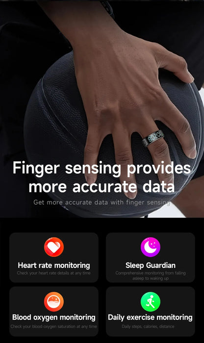 Nouveau SR08 anneau intelligent écran d'affichage LED fréquence cardiaque sommeil Modes de sport surveillance de la santé hommes femmes anneau de sport en acier inoxydable
