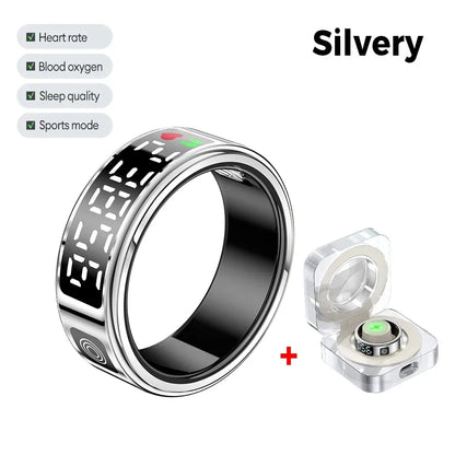 Nouveau SR08 anneau intelligent écran d'affichage LED fréquence cardiaque sommeil Modes de sport surveillance de la santé hommes femmes anneau de sport en acier inoxydable