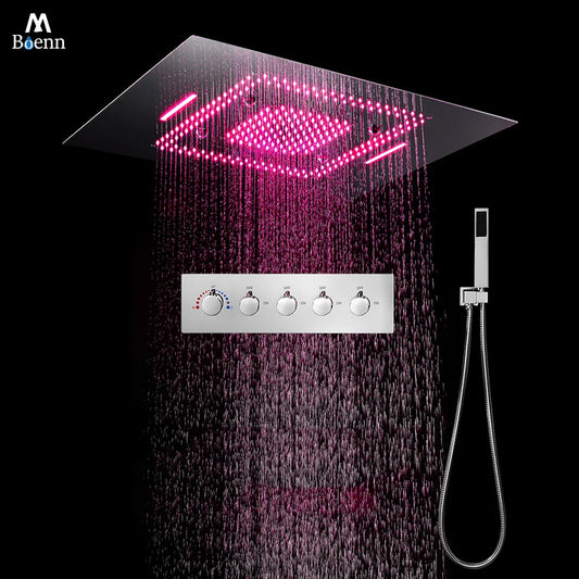 M Boenn polie 23 × 31 pouces pomme de douche intelligente pluie mitigeur thermostatique dissimulé grand système de douche LED ensemble de robinets de salle de bains