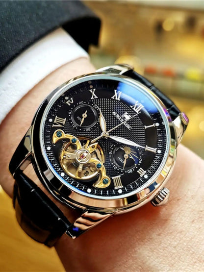 Montre mécanique de luxe pour hommes, montre haut de gamme pour hommes, montre mécanique entièrement automatique avec tourbillon, design squelette, montre-bracelet tendance polyvalente et élégante pour jeunes, cadeau pre