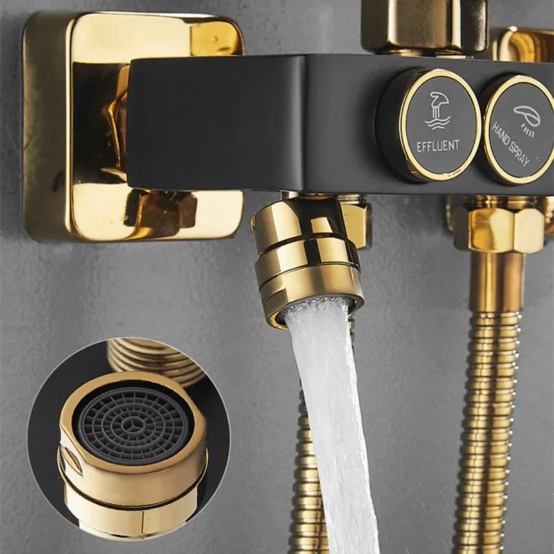 HOShower-Ensemble de pommeau de douche chaud et froid, pommeau de douche pluie, système thermostatique, laiton de qualité, noir et or, 12 po