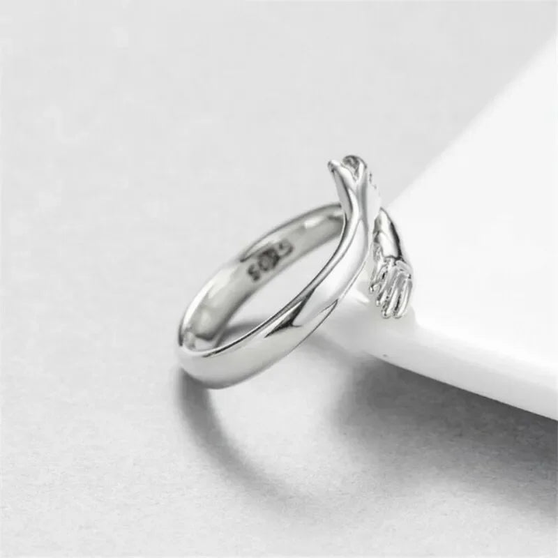 Bagues à main de câlin d'amour romantique, bagues créatives d'amour pour toujours ouvertes, bijoux exquis réglables, cadeau de fête pour femmes