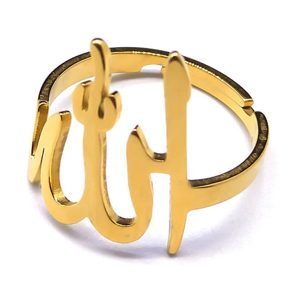 Bague en acier inoxydable pour hommes et femmes, amulette religieuse, bijoux réglables, arabe, islamique, musulman, Allah, document en or