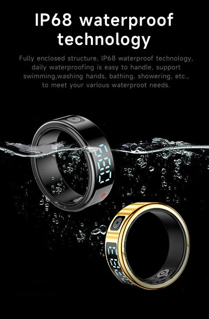 Nouveau SR08 anneau intelligent écran d'affichage LED fréquence cardiaque sommeil Modes de sport surveillance de la santé hommes femmes anneau de sport en acier inoxydable