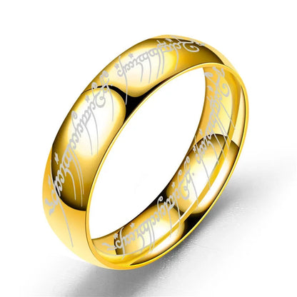 Seigneur des bagues de doigt film avec le même intérieur et extérieur gravure 3D bague sanskrit espagnole en acier inoxydable exquise