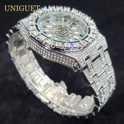 Montre de luxe pour hommes montres à Quartz en diamant glacé pour homme Zircon brillant Hip Hop horloge à main lumineux étanche reloj hombre