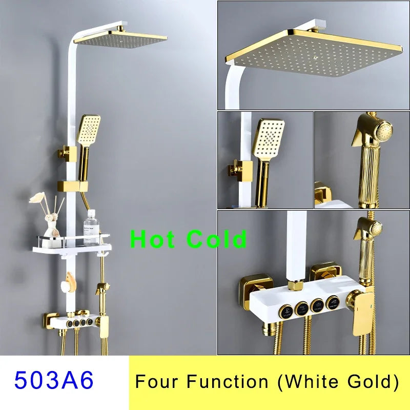 HOShower-Ensemble de pommeau de douche chaud et froid, pommeau de douche pluie, système thermostatique, laiton de qualité, noir et or, 12 po