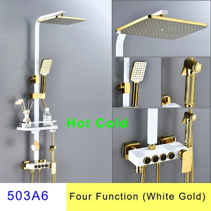 HOShower-Ensemble de pommeau de douche chaud et froid, pommeau de douche pluie, système thermostatique, laiton de qualité, noir et or, 12 po
