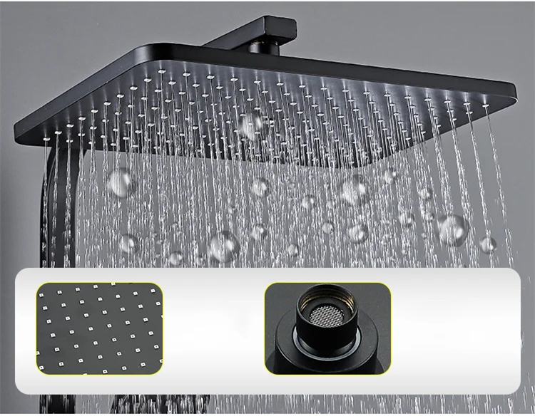 HOShower-Ensemble de pommeau de douche chaud et froid, pommeau de douche pluie, système thermostatique, laiton de qualité, noir et or, 12 po