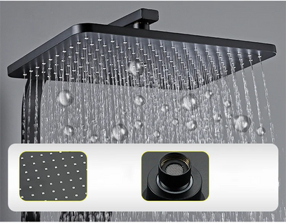 HOShower-Ensemble de pommeau de douche chaud et froid, pommeau de douche pluie, système thermostatique, laiton de qualité, noir et or, 12 po